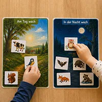 Am Tag wach oder in der Nacht wach? Sortieren - Aktivitat fur Kindergarten und Kita